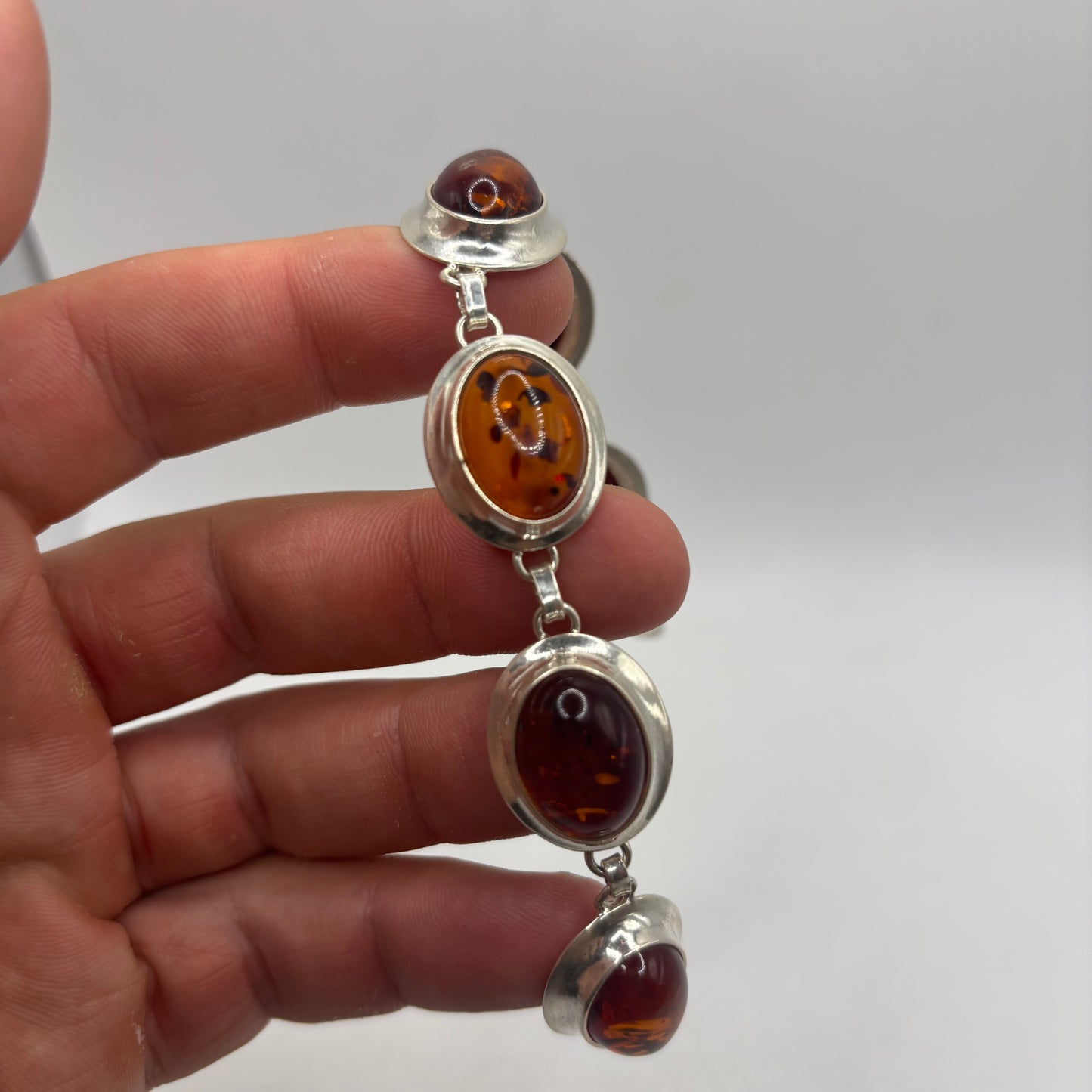 Silver 7.5” Amber Bracelet