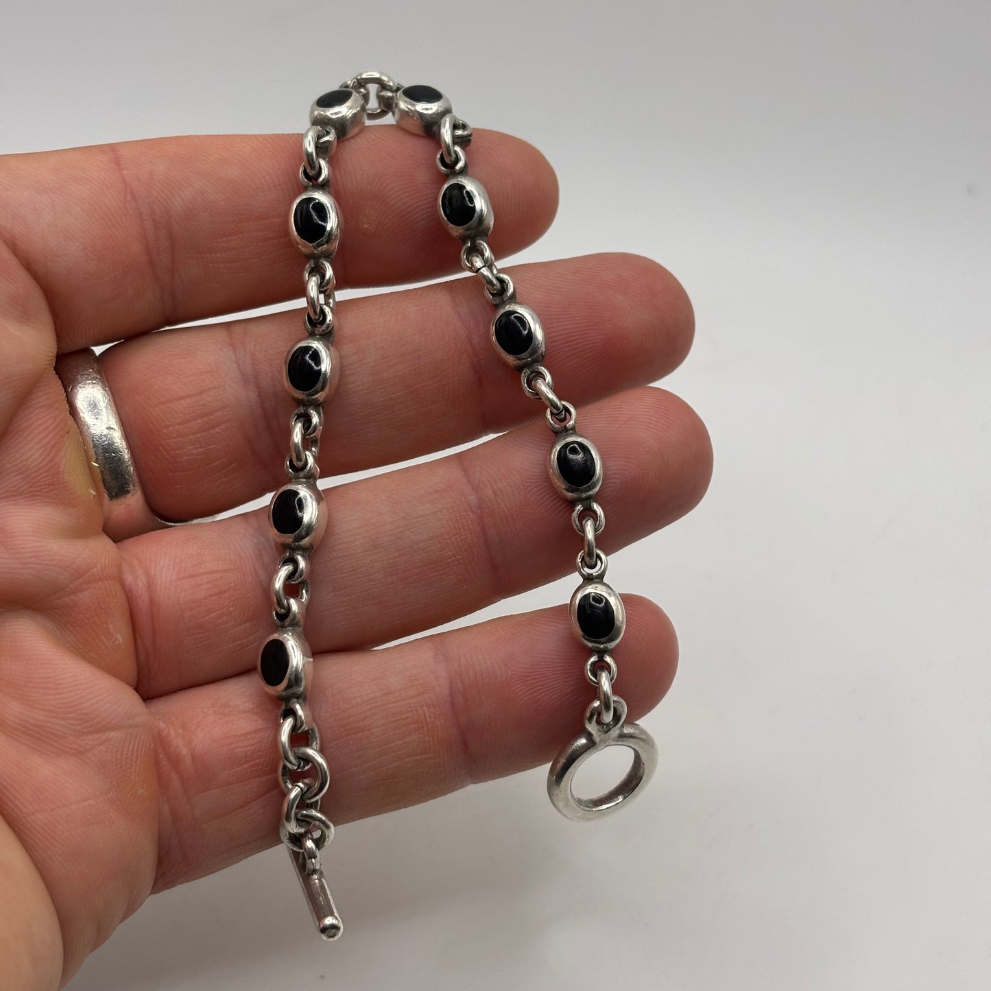 Silver 7.5” Chunky Onyx Bracelet