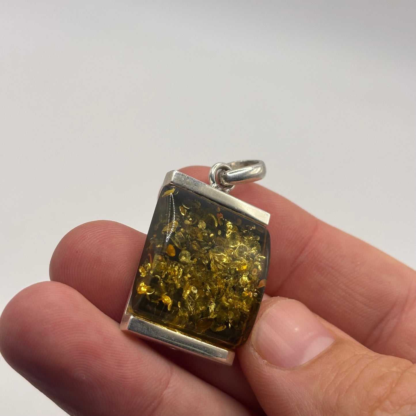 Silver Green Amber Pendant