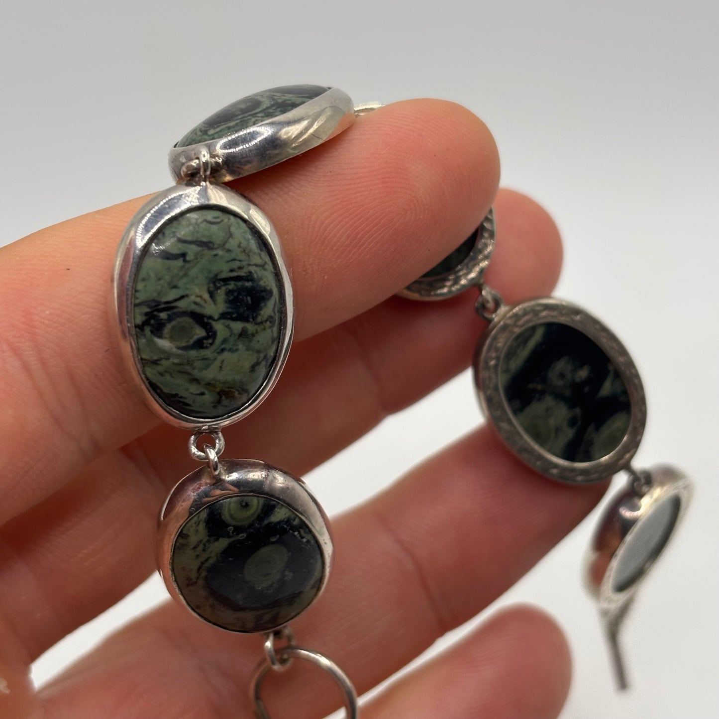 Silver 7”-7.5” Galaxy Jasper Bracelet
