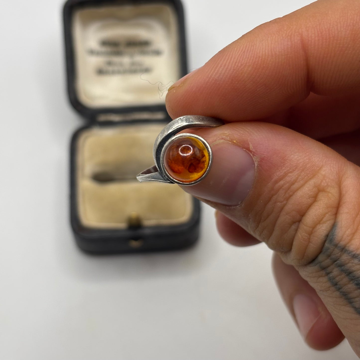 Silver Amber Ring