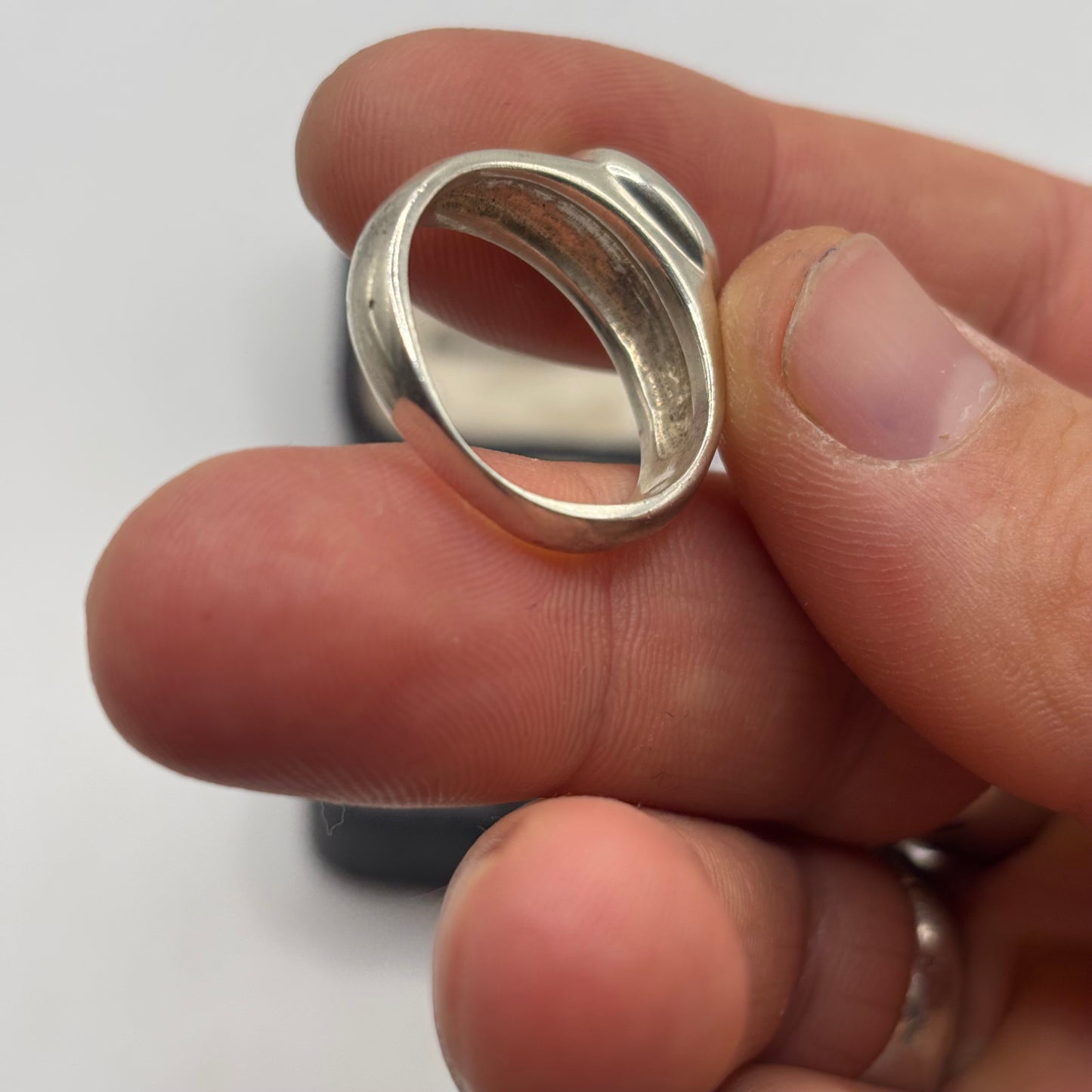 Silver Amber Inlayed Ring