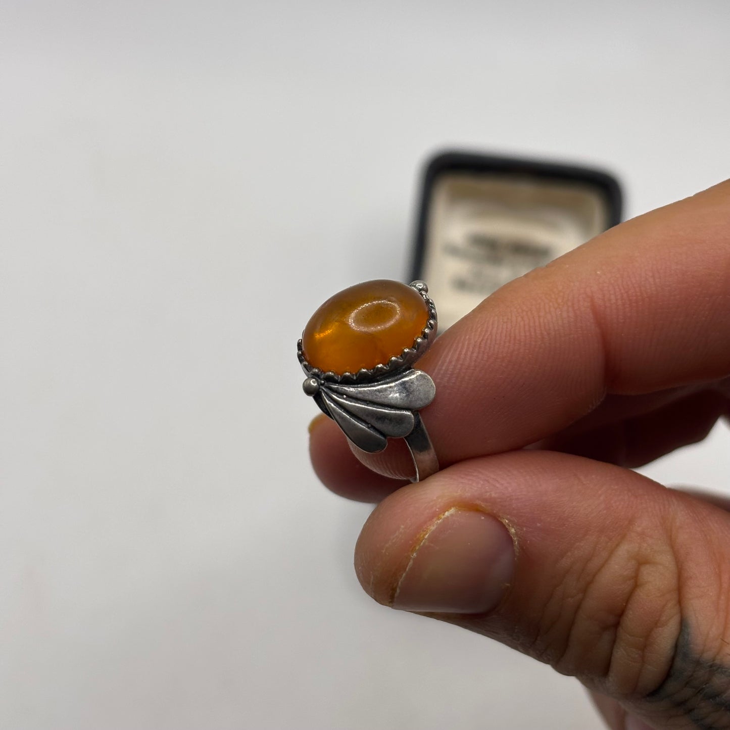 Silver Amber Ring
