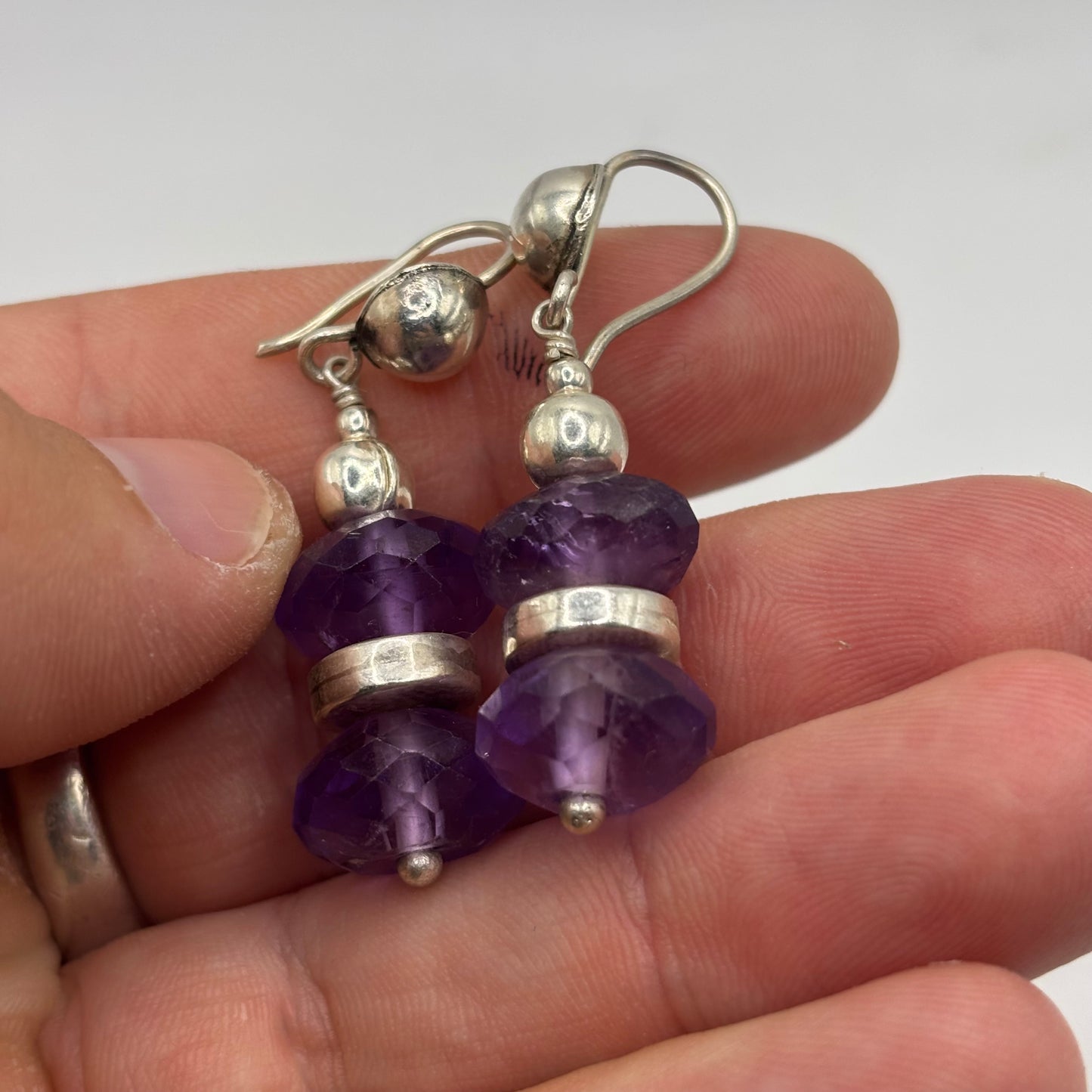 Silver Chunky Amethyst Earrings