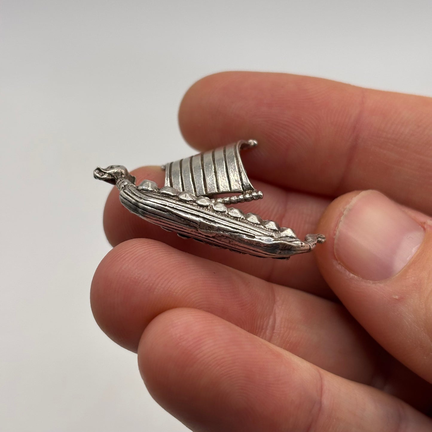 Silver Viking Long Boat Pendant