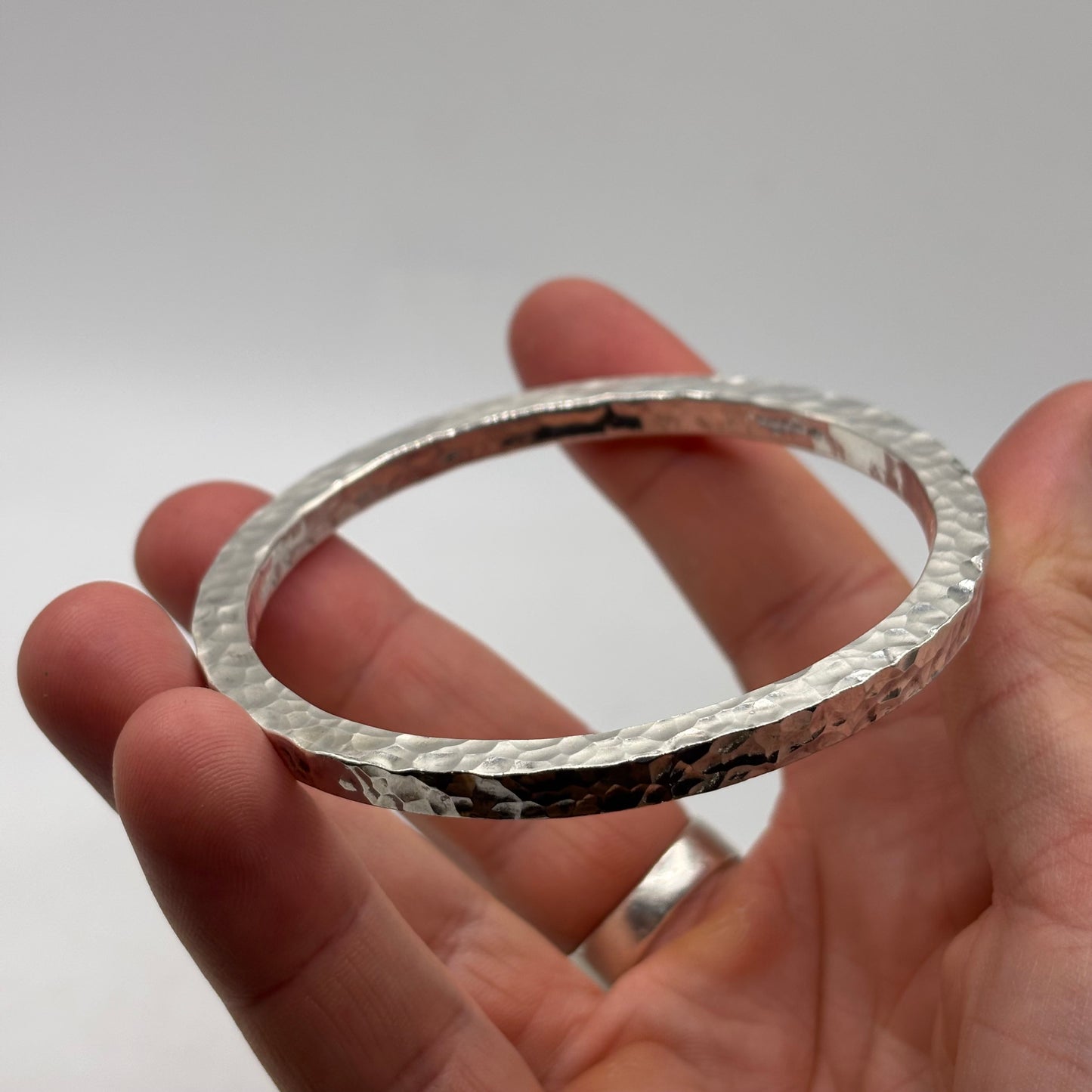 Silver Heavy Hammered Bangle