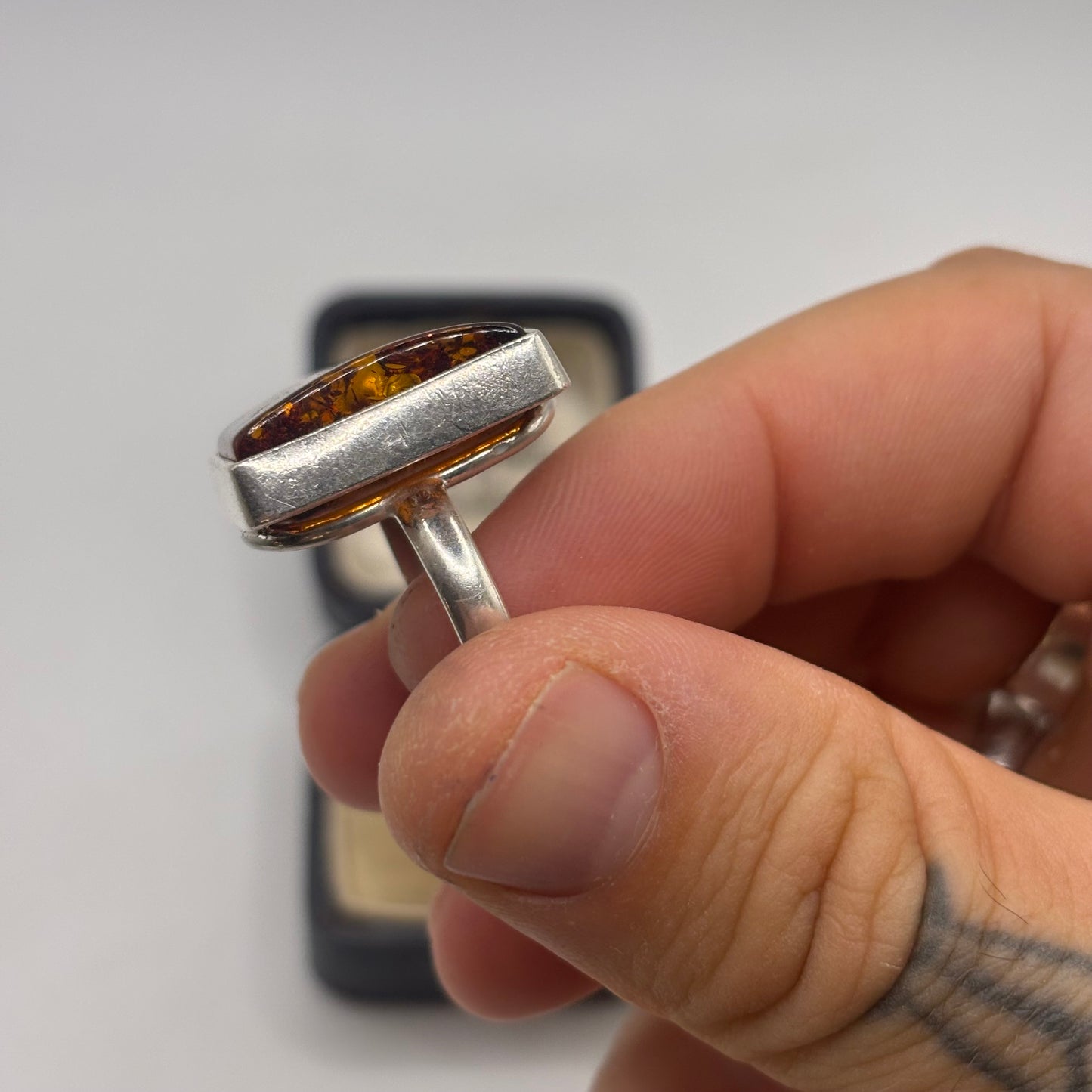 Silver Chunky Amber Ring