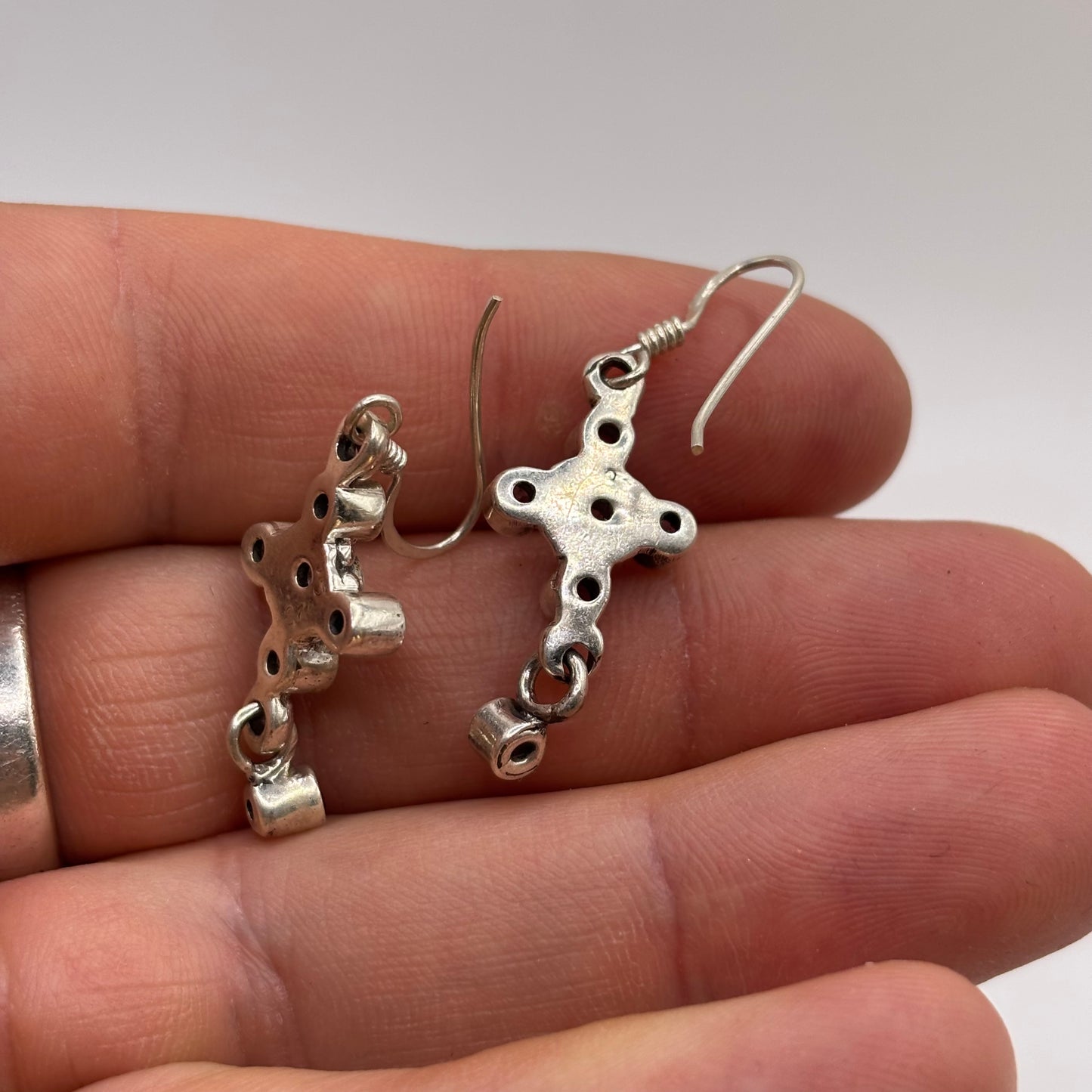 Silver Amethyst Cross Earrings
