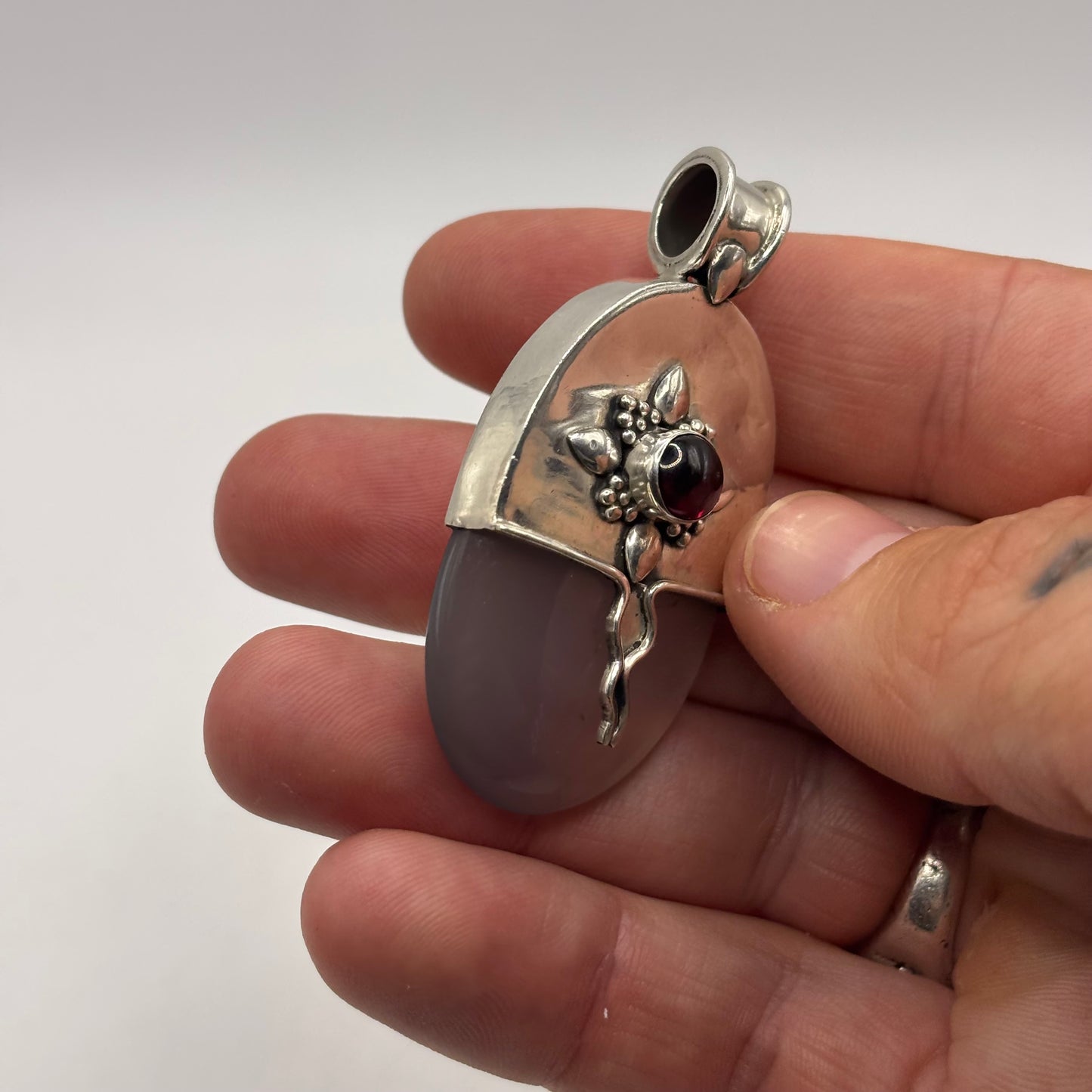 Silver Quartz & Garnet Pendant