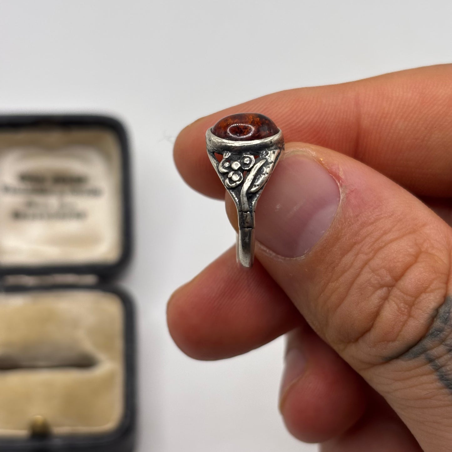 Silver Amber Ring