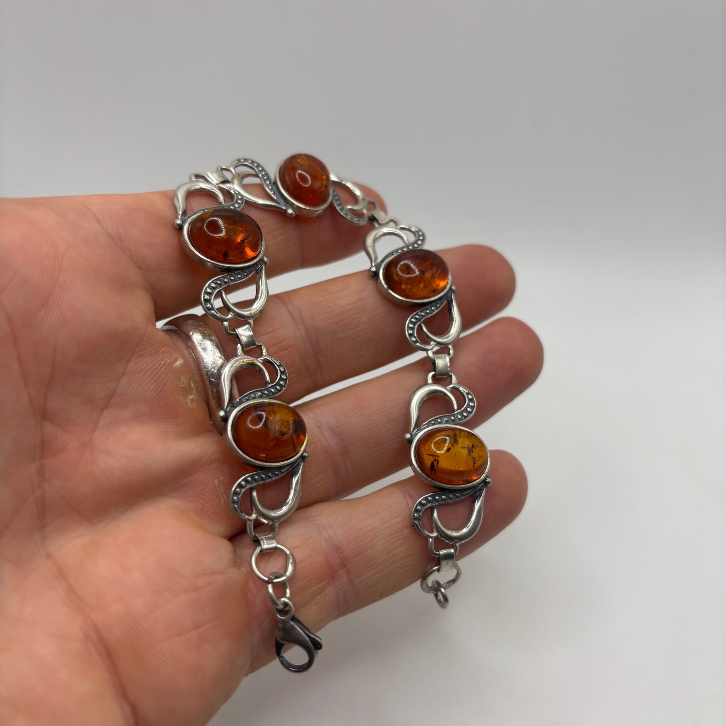 Silver 8” Amber Bracelet