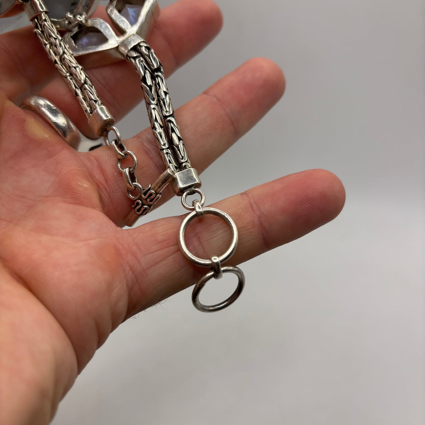 Silver 7.5”-8.5” Druzy Quartz & Moonstone Bracelet