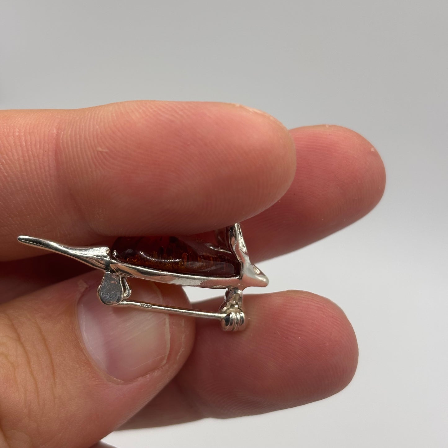 Silver Amber Mouse Brooch