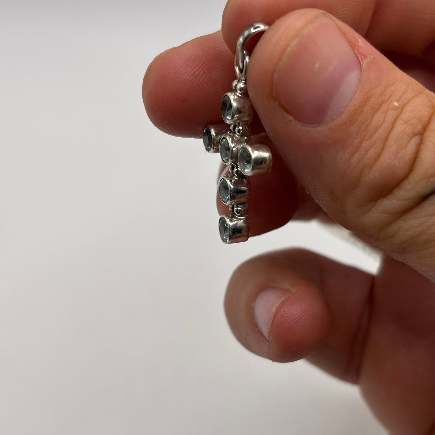 Silver Blue Topaz Cross Pendant