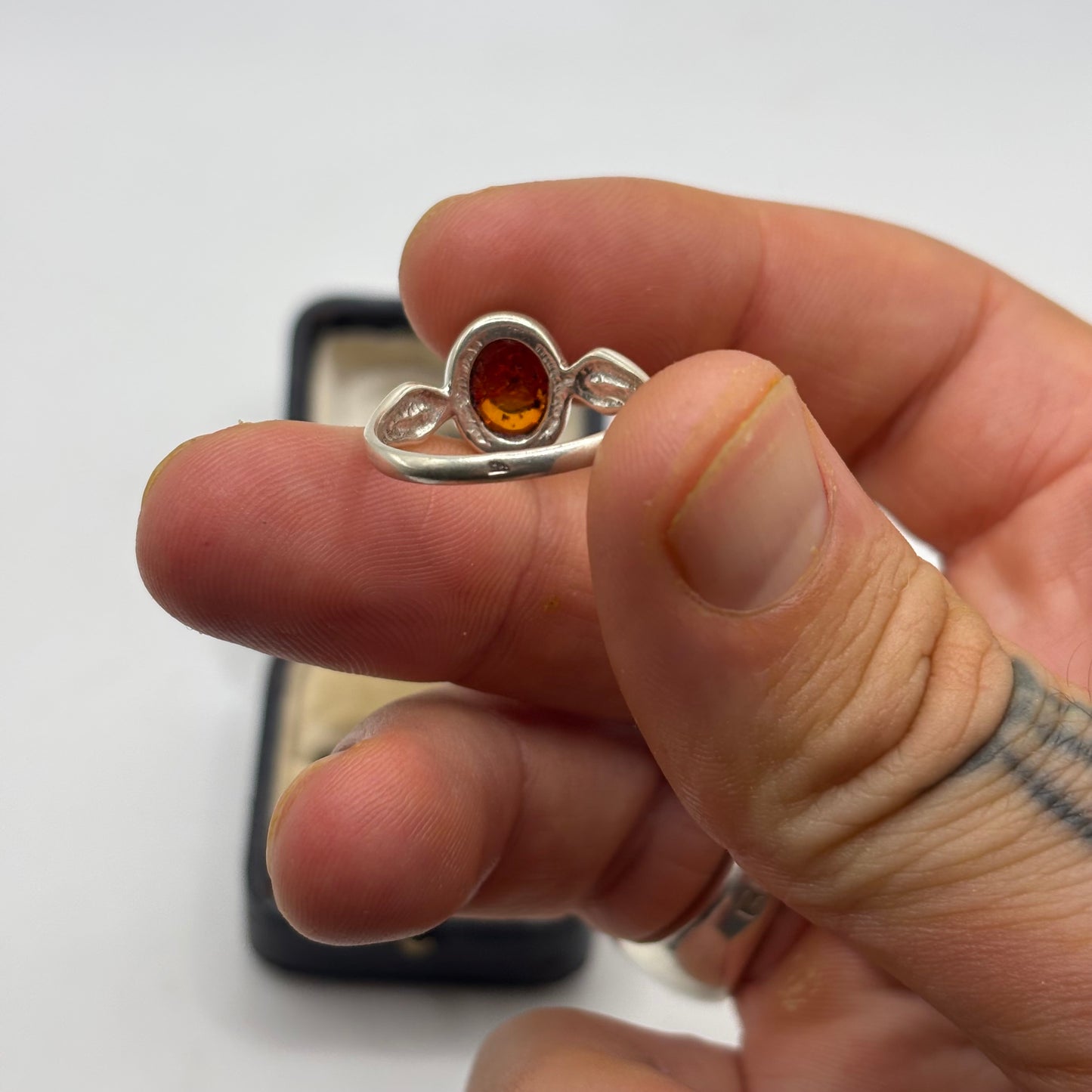 Silver Amber Ring