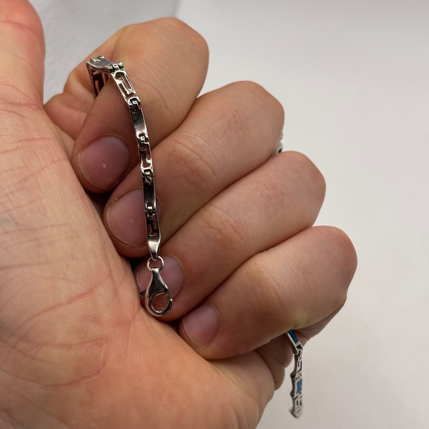 Silver 7” Opal Greek Bracelet