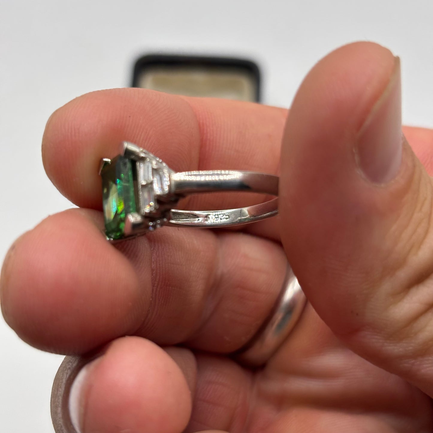 Silver Green & White CZ Ring (N)