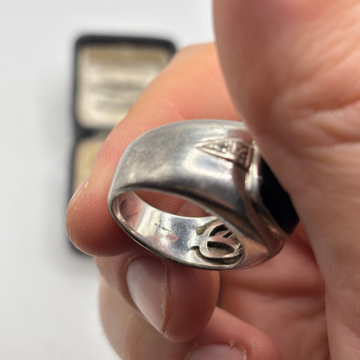 Silver Large Onyx & Diamond Ring