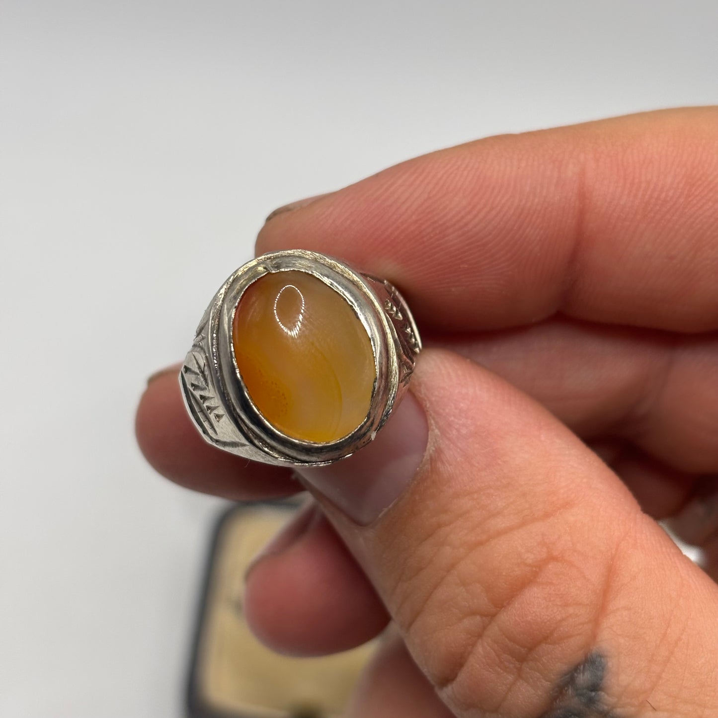 Silver Agate Signet Ring