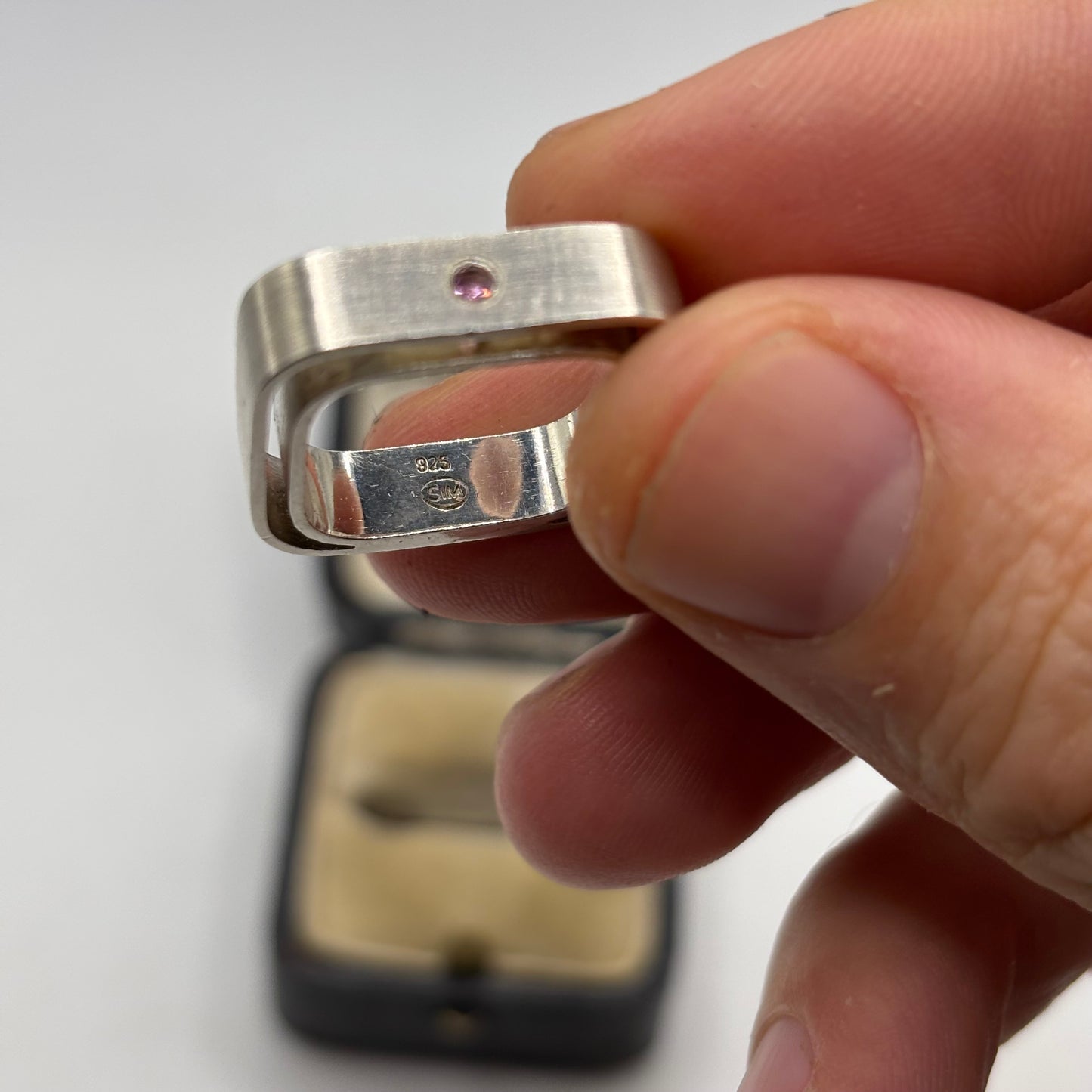 Silver Abstract Pink Stoned Ring