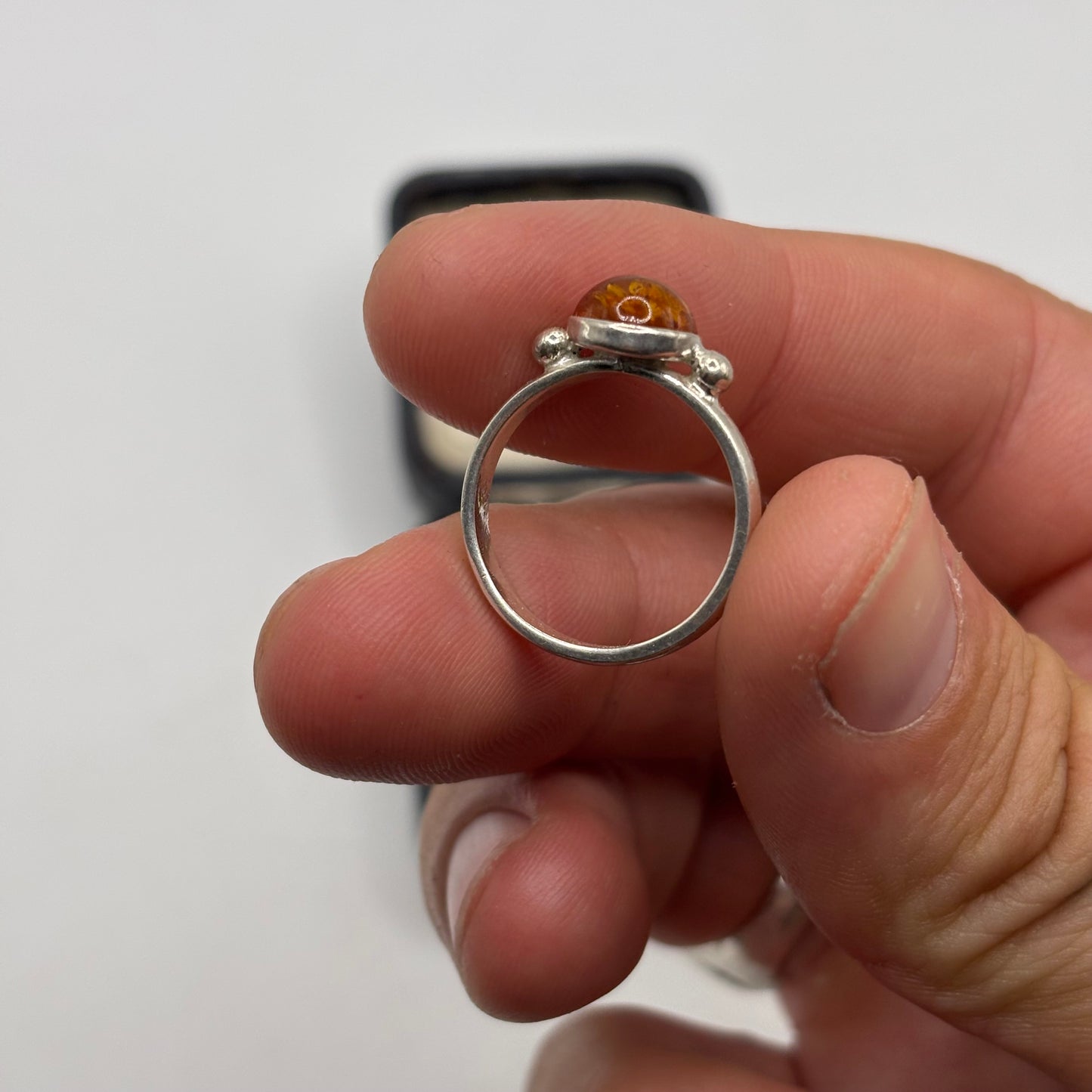 Silver Amber Ring