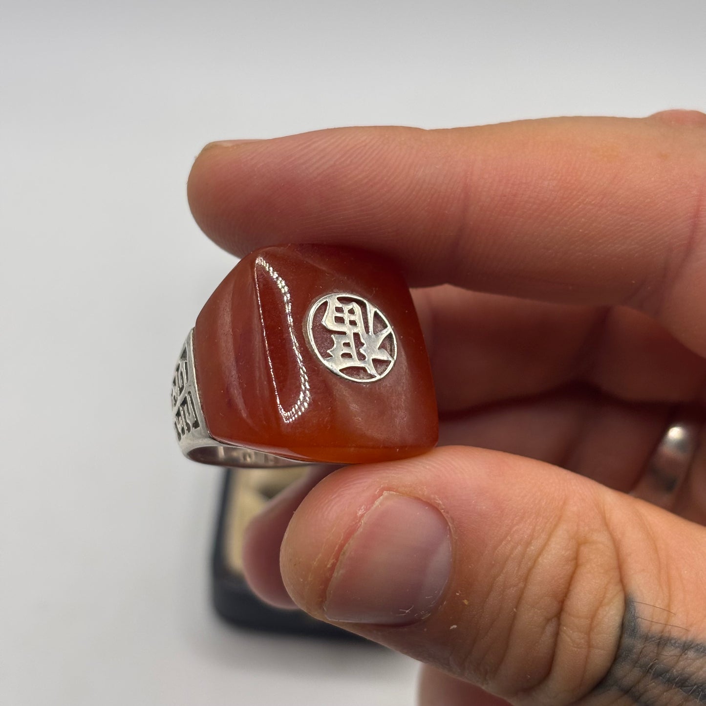 Silver Chinese Carnelian Ring