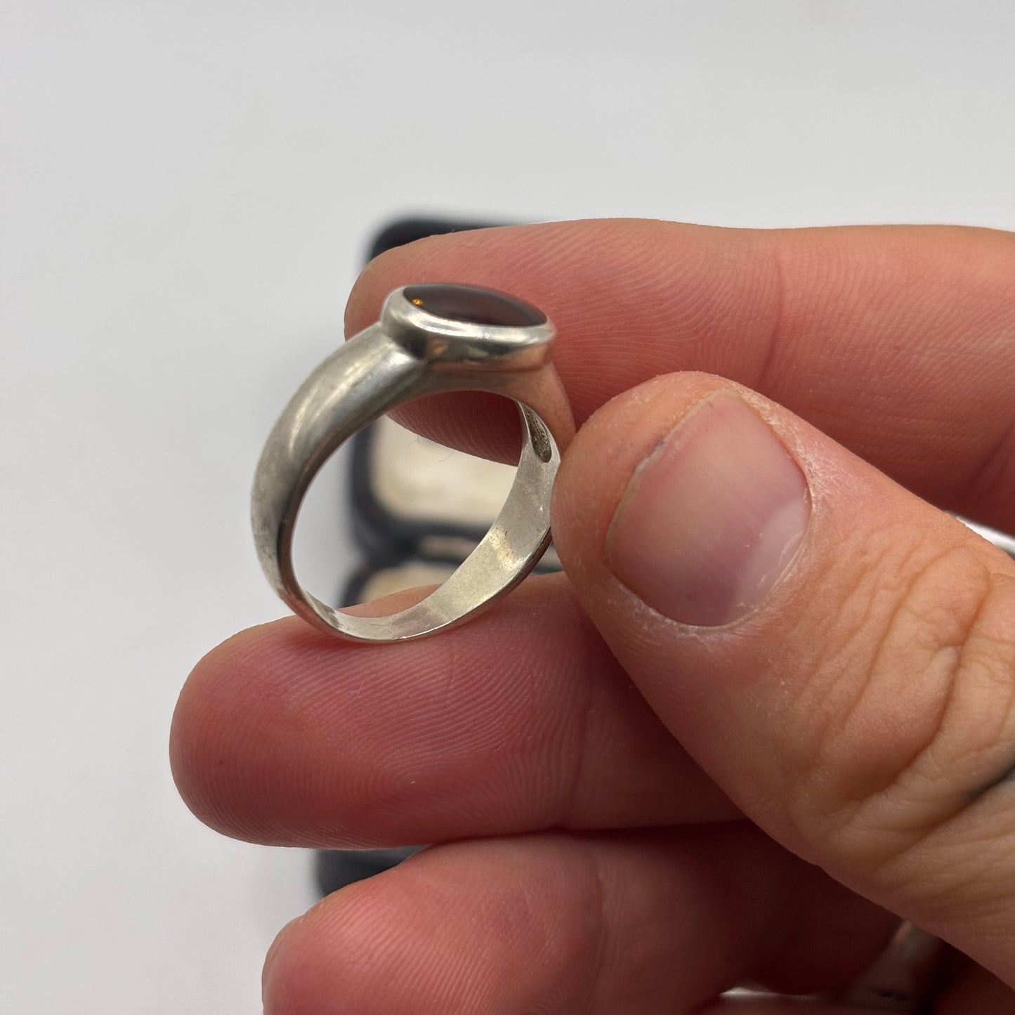 Silver Amber Inlayed Ring