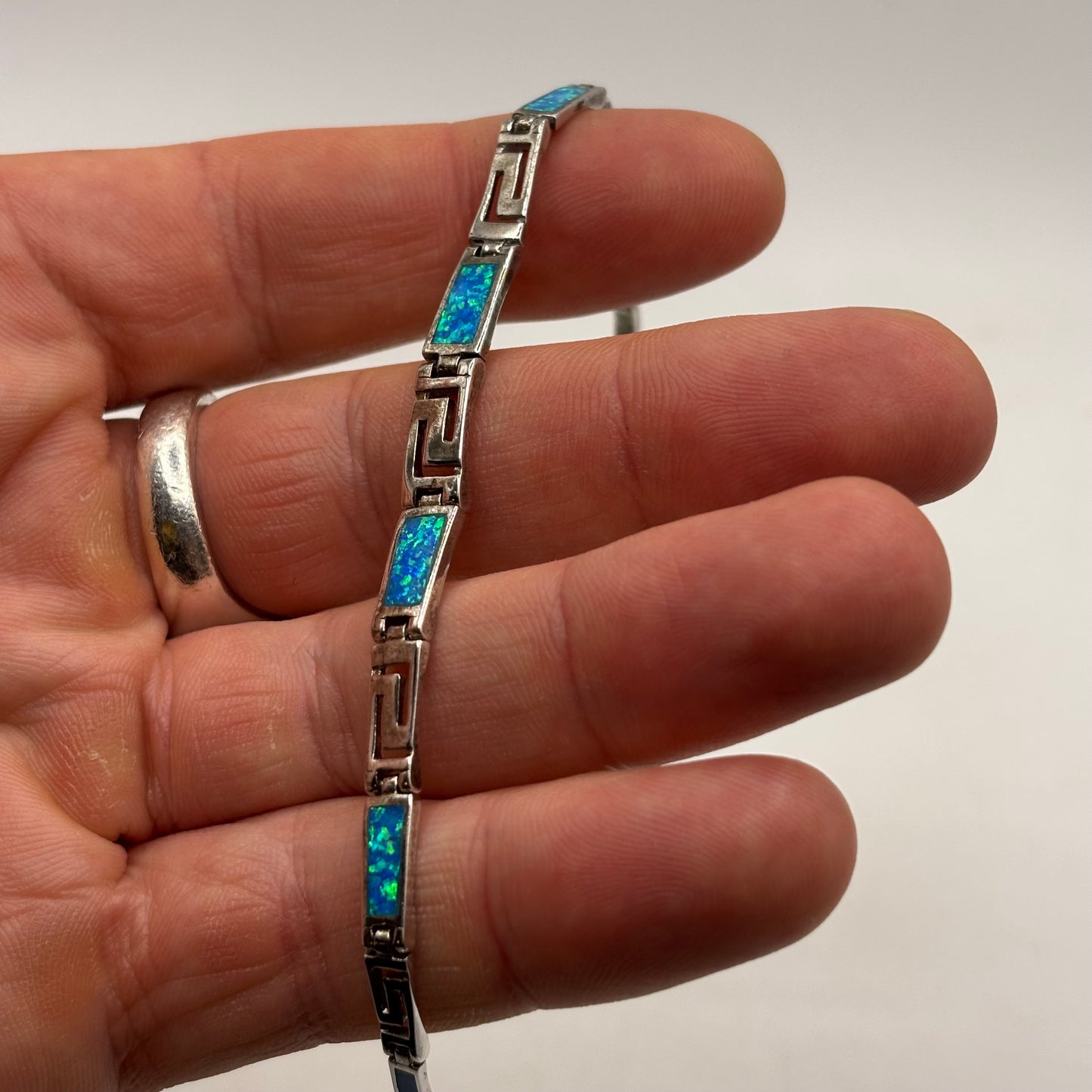 Silver 7” Opal Greek Bracelet
