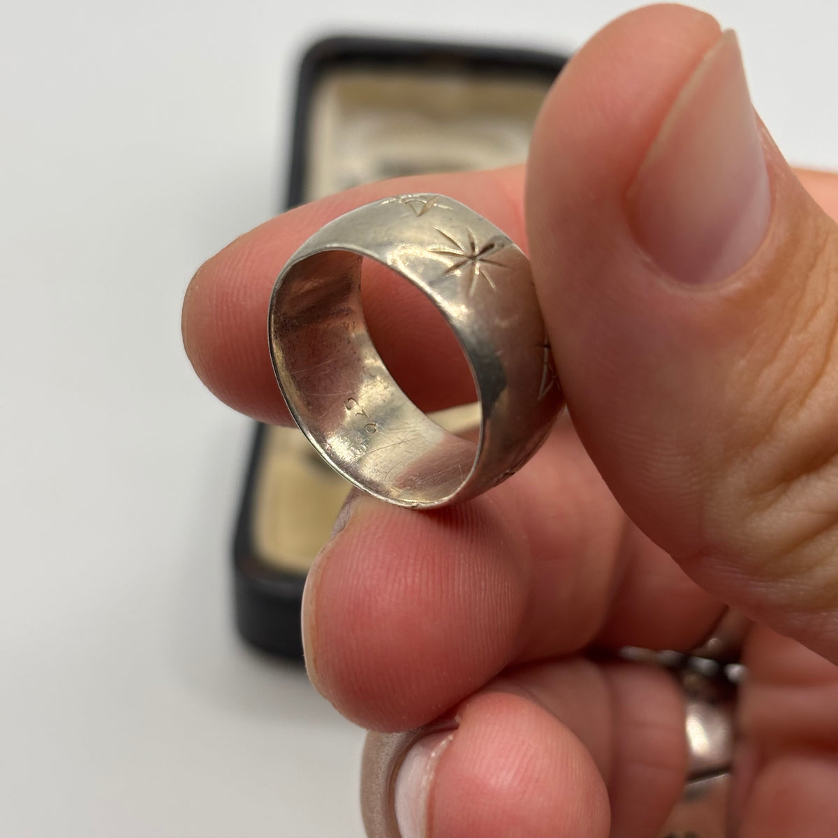 Silver Chunky Moon & Star Band Ring (O)