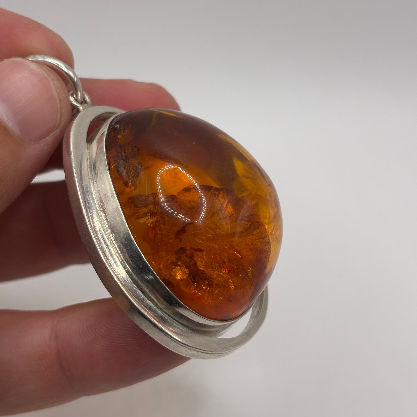 Silver Heavy Amber Pendant