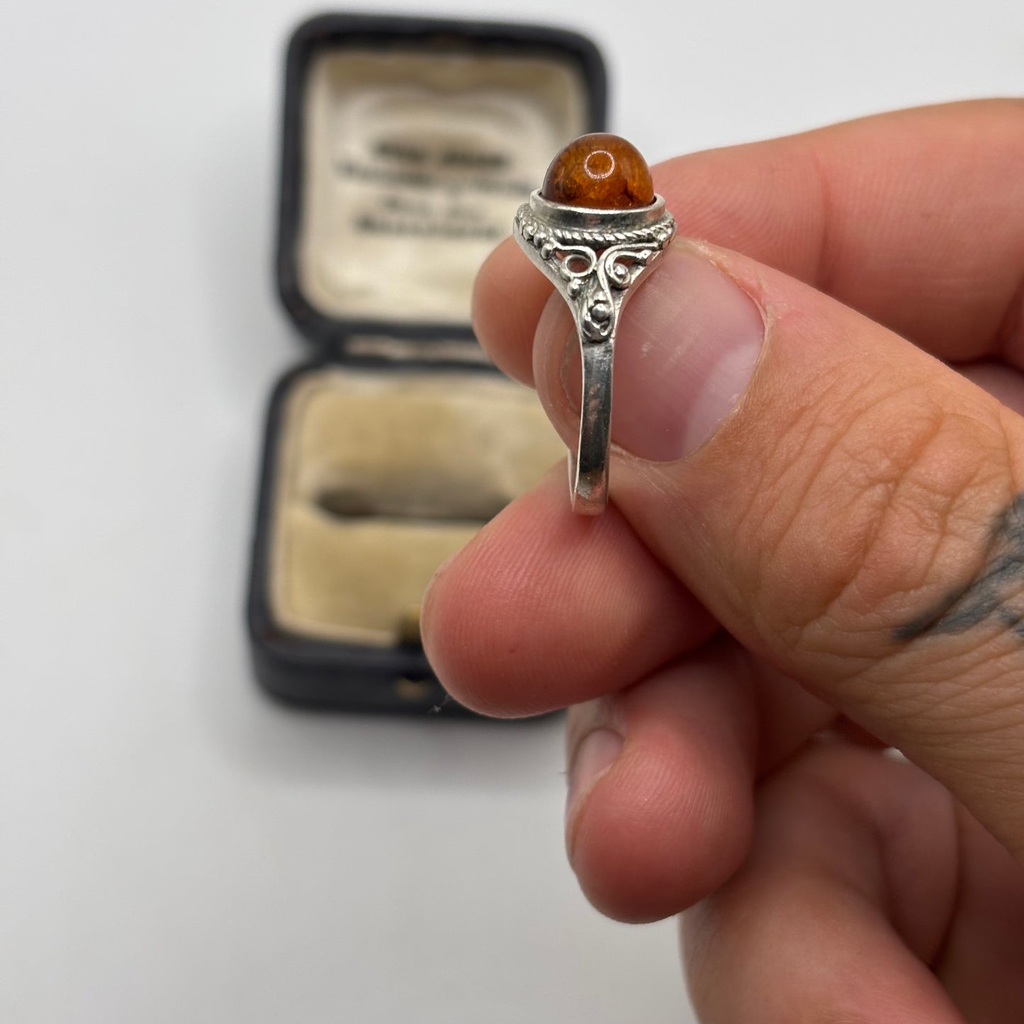 Silver Amber Ring