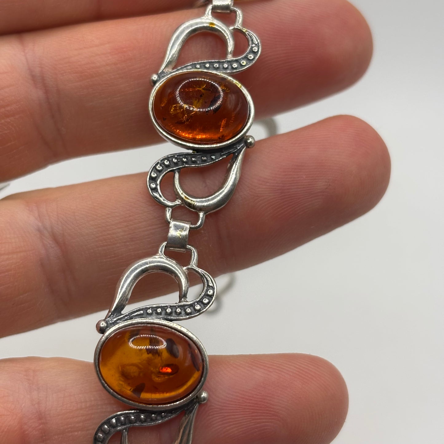 Silver 8” Amber Bracelet