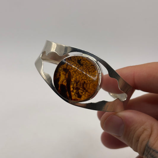 Silver Abstract Amber Cuff Bangle