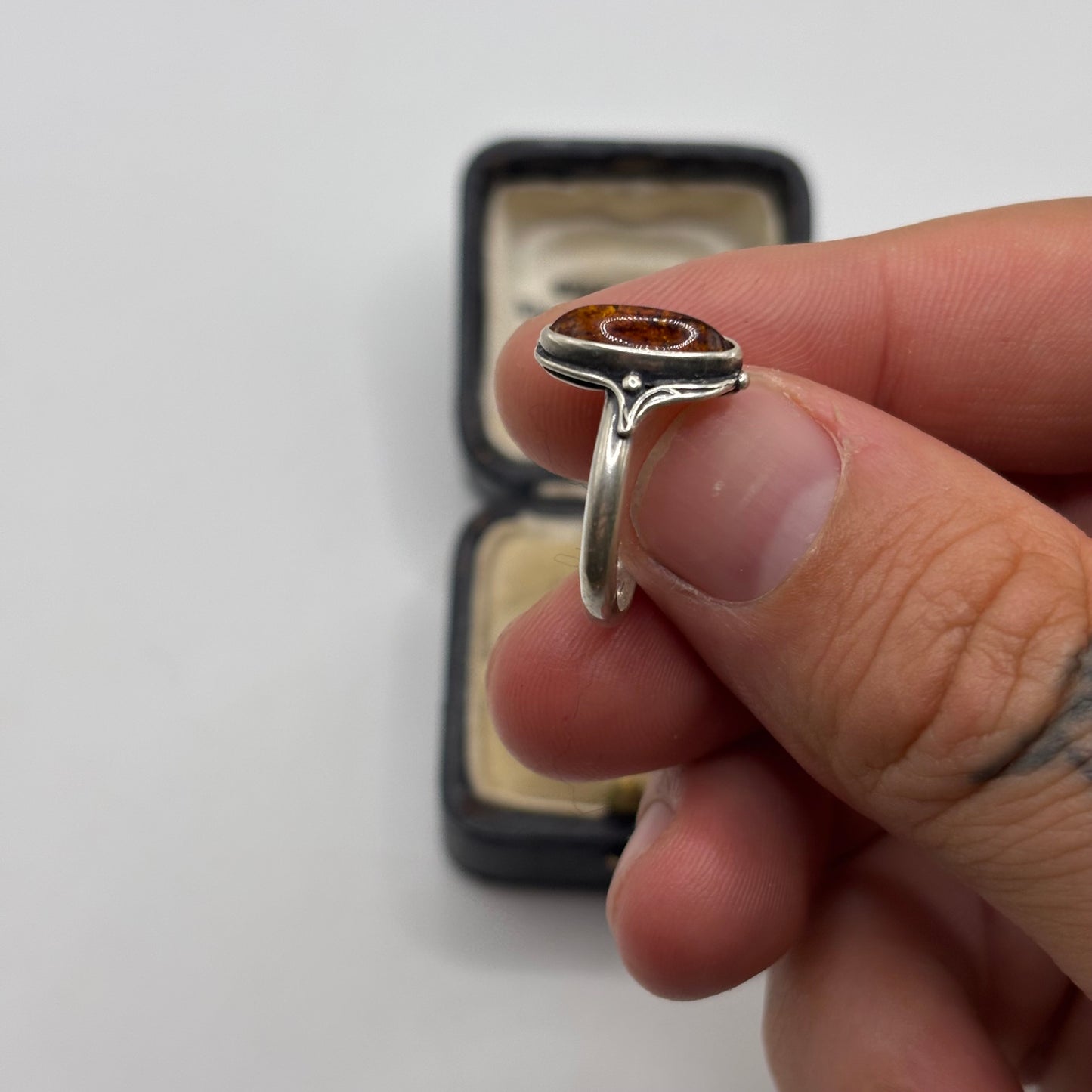 Silver Amber Ring