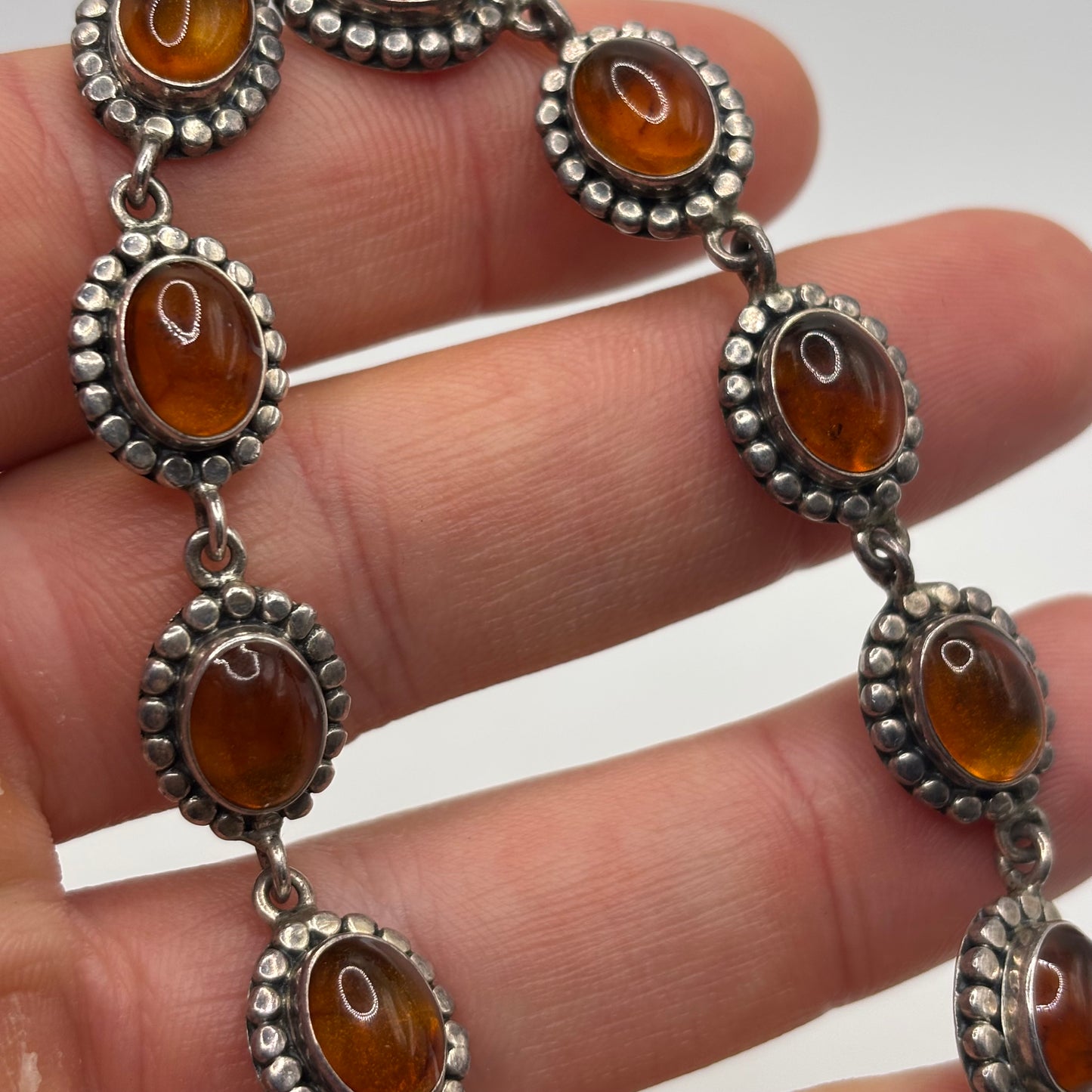 Silver 7.5” Amber Indian Bracelet
