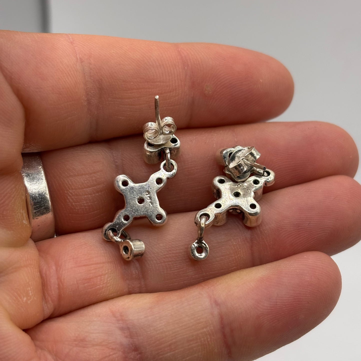 Silver Amethyst Cross Earrings