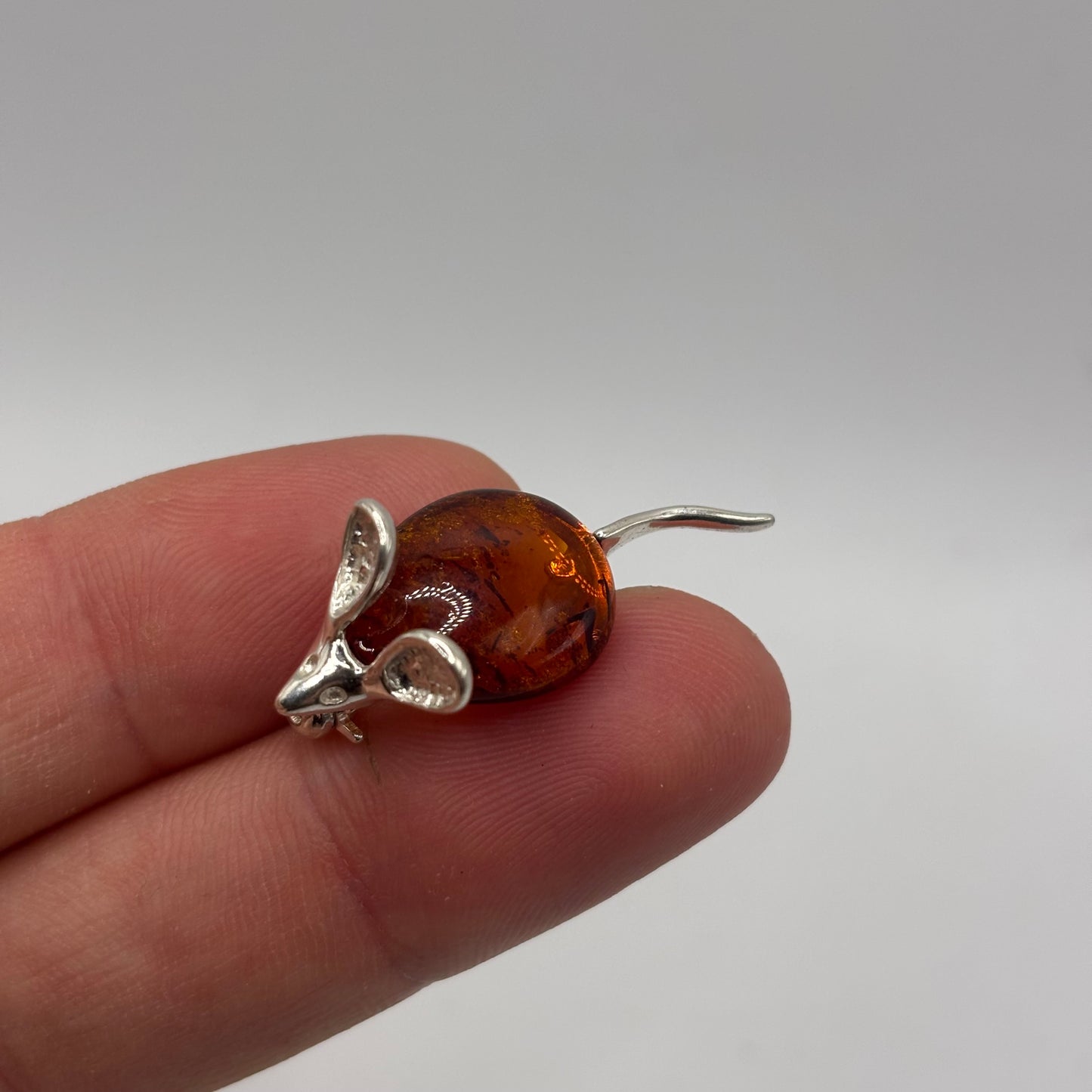 Silver Amber Mouse Brooch