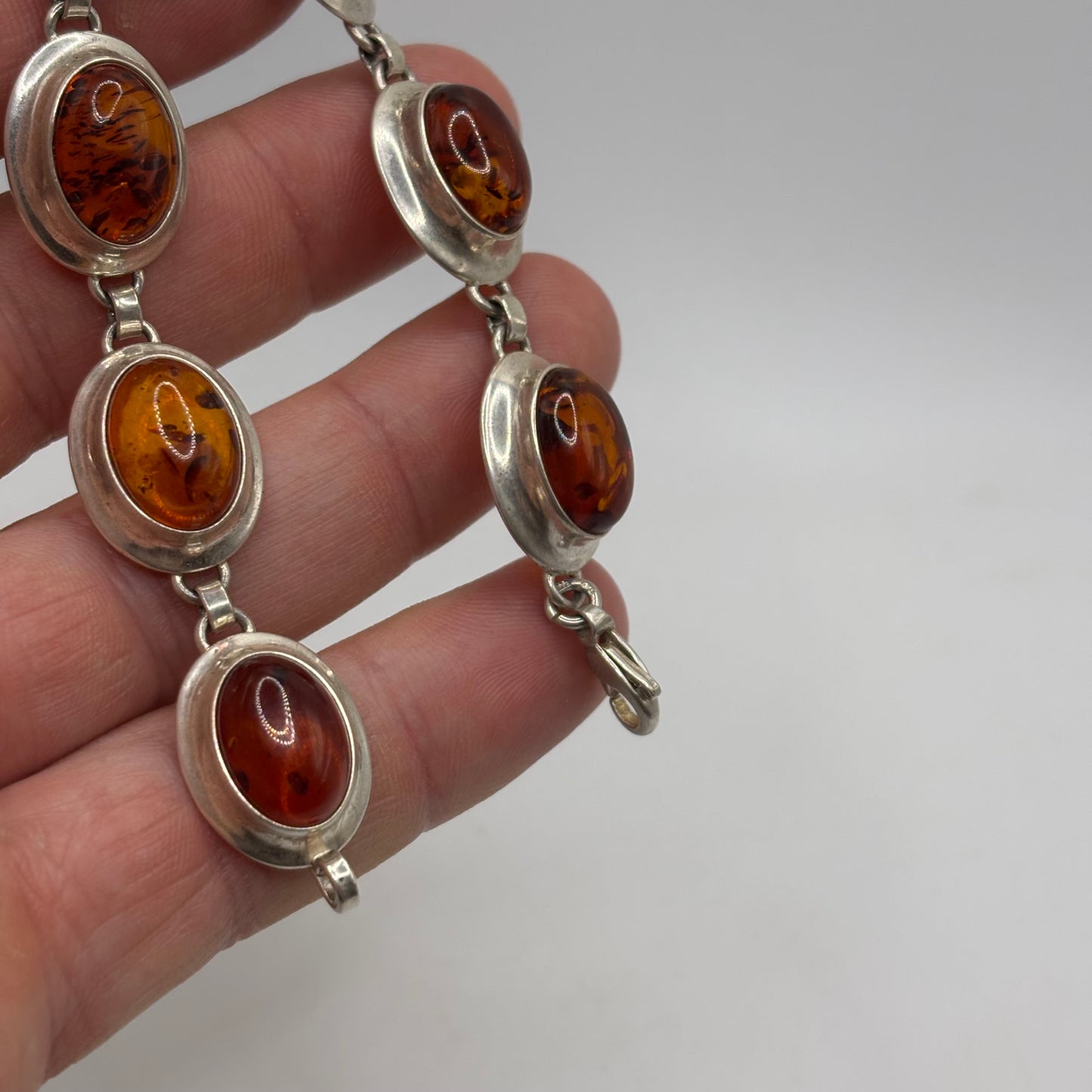 Silver 7.5” Amber Bracelet