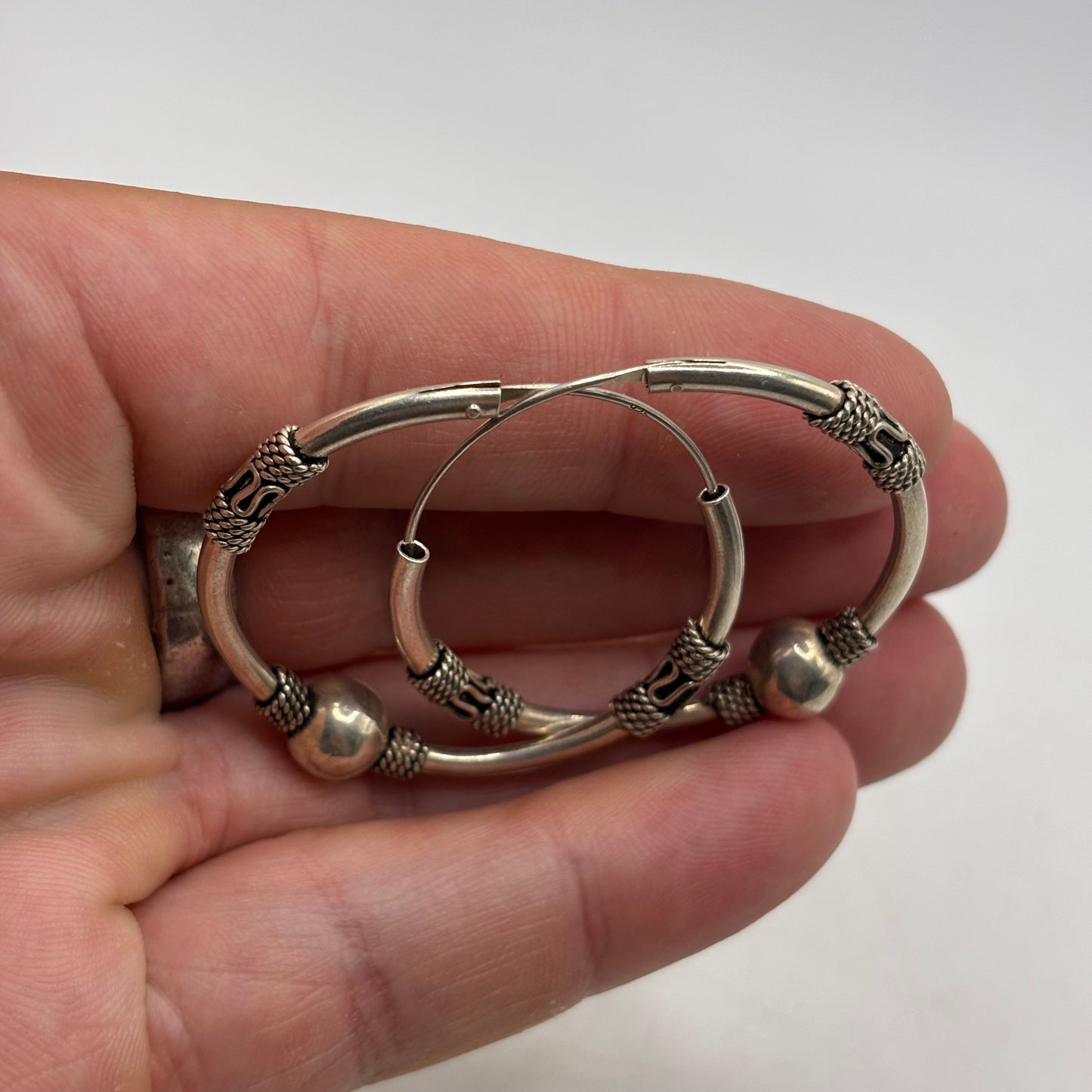 Silver Ball Hoop Earrings (45mm)