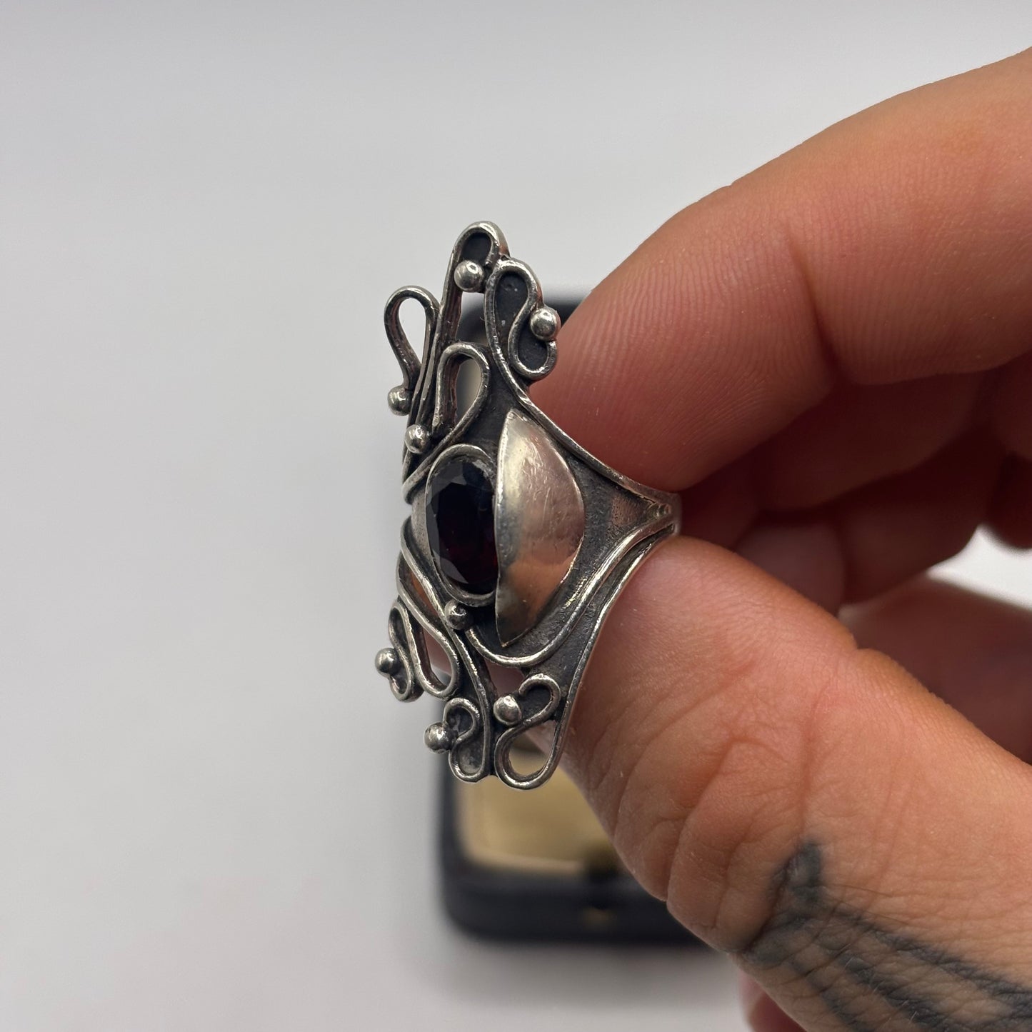 Silver Garnet Abstract Ring