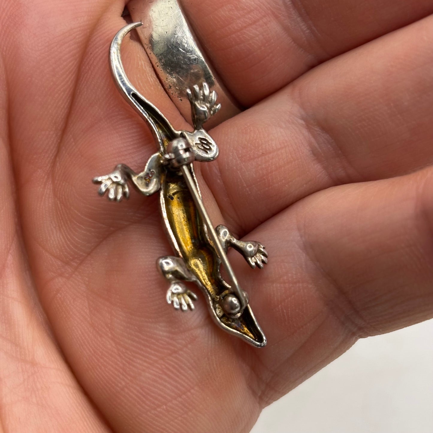 Silver Enamel Lizard Brooch