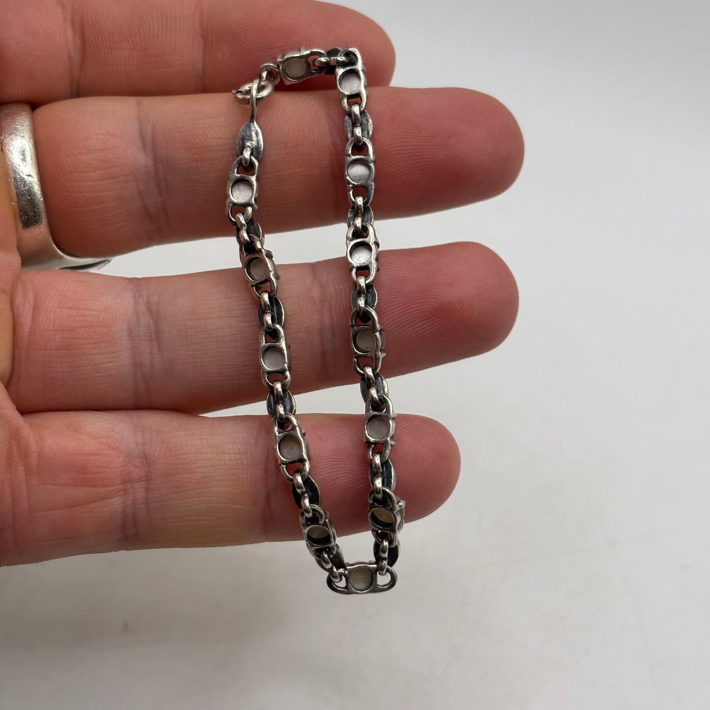 Silver 7” Pearl & Marcasite Bracelet