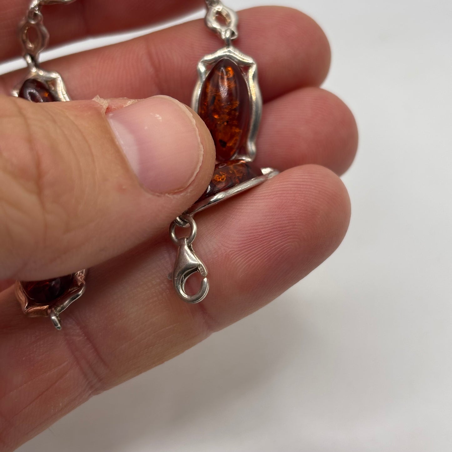 Silver 7” Amber Bracelet
