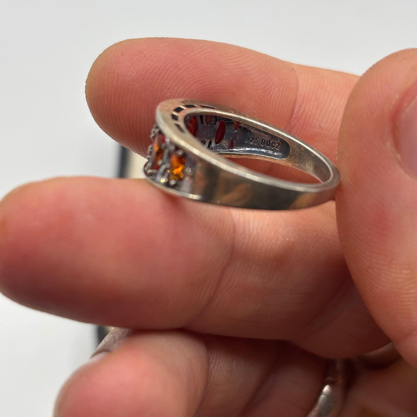 Silver Orange CZ Ring