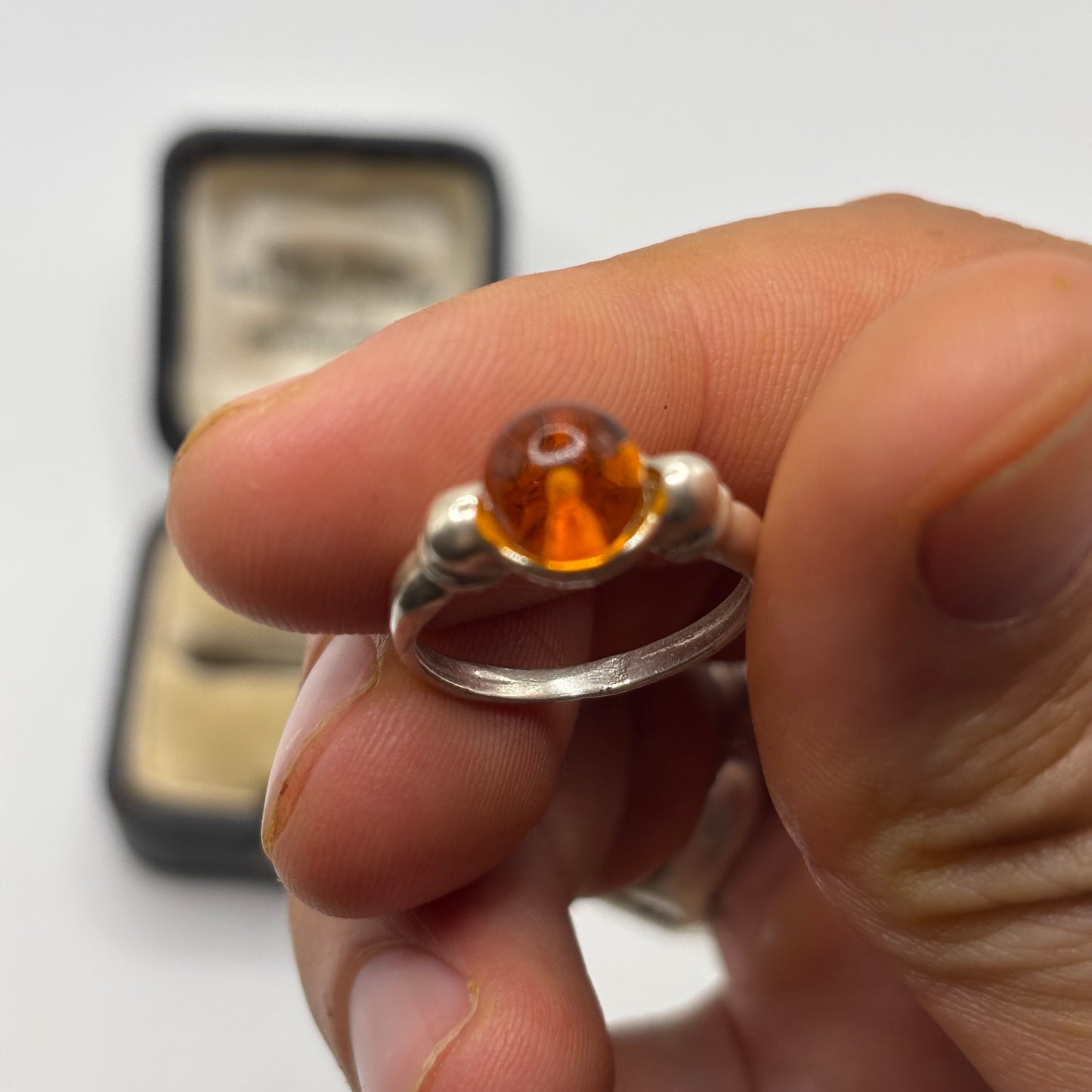 Silver Amber Ring