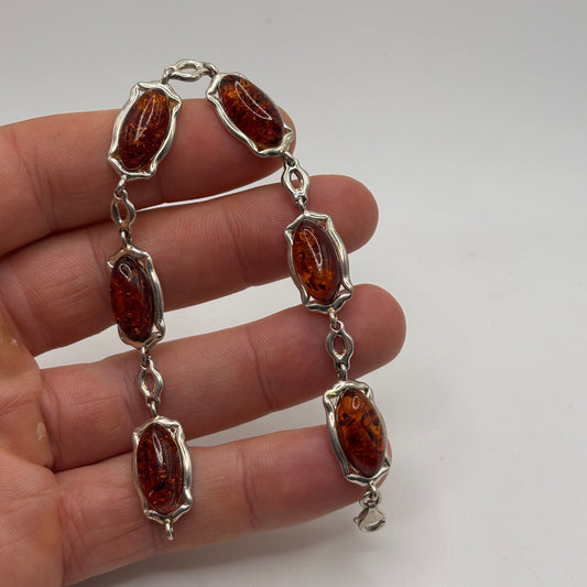 Silver 7” Amber Bracelet