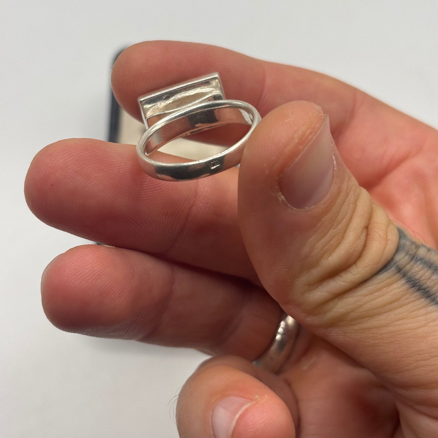 Silver Mixed Amber Abstract Ring