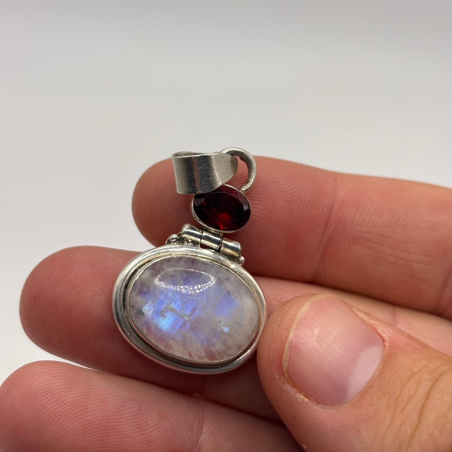 Silver Moonstone & Garnet Pendant
