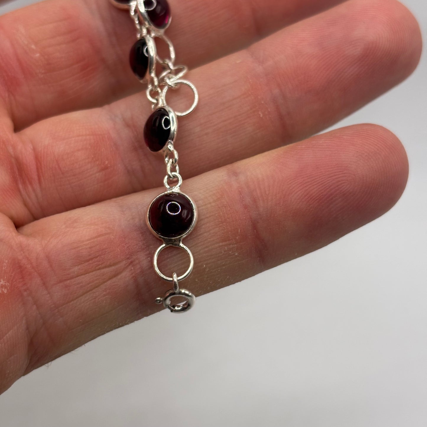 Silver 7”-7.5” Garnet Bracelet