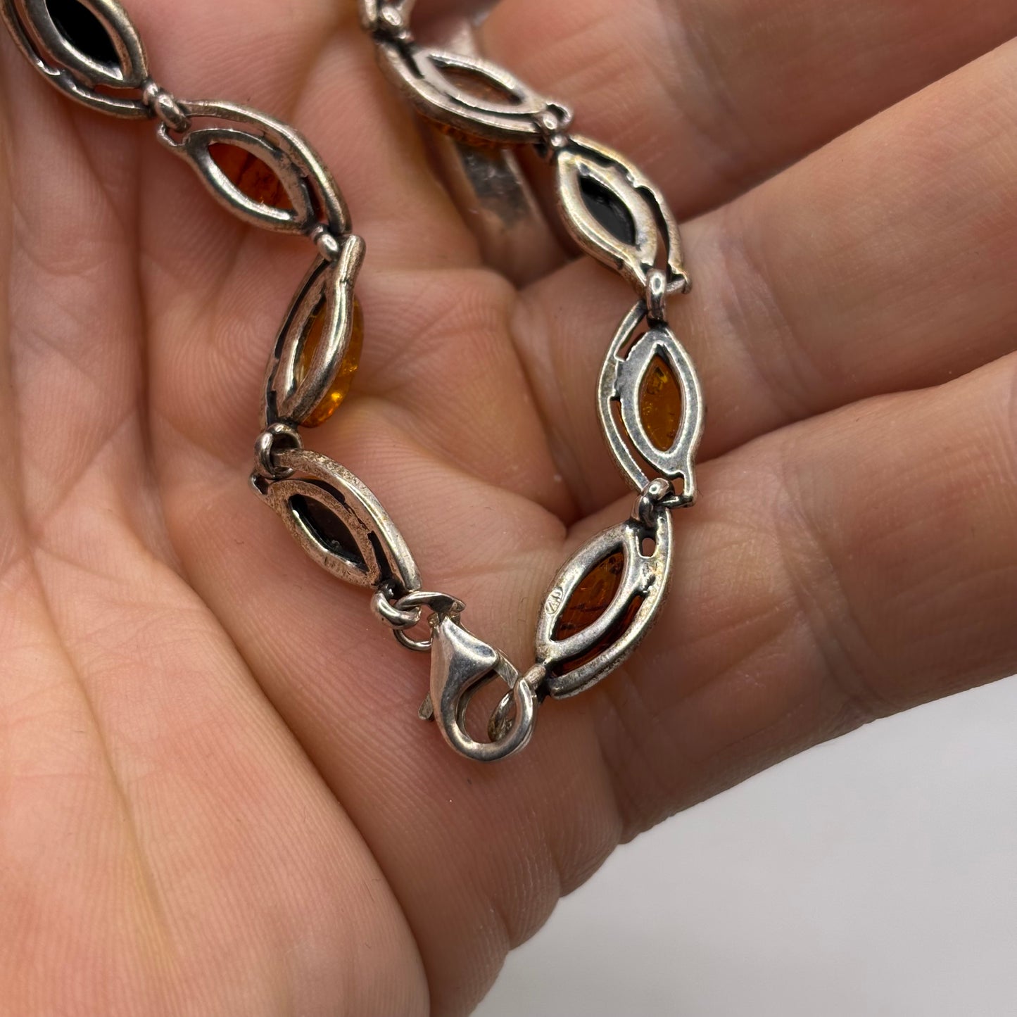 Silver 7.5” Mixed Amber Bracelet